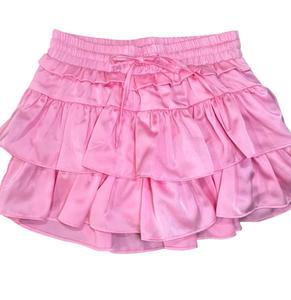 Многослойная атласная юбка-шорты с завязками в нежно-ледяном розовом Day + moon