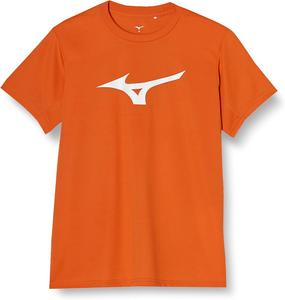 Тренировочная футболка с коротким рукавом и большим логотипом, влагоотводящая и быстросохнущая, унисекс, для взрослых Mizuno, огненно-оранжевый