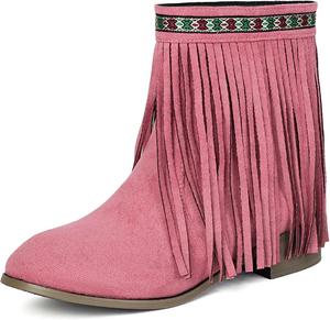 Женские ботильоны DINTAHA с бахромой, массивным низким каблуком и замшей, Pink