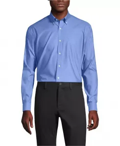 Рубашка мужская Big & Tall Traditional Fit, классический крой, без глажки, из пима-хлопка, с воротником на пуговицах Lands' End, синий
