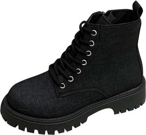 Женские ботильоны с грубой подошвой, шнуровкой, массивным низким каблуком, боевые ботинки с боковой молнией, удобные для работы, походов и повседневной носки Generic, Black