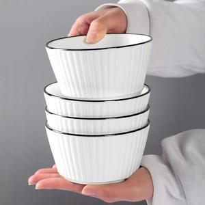 Ceramics Набор керамической посуды Nordic, миски и тарелки для дома, подглазурная роспись, безопасно для микроволновой печи, вертикальные полосы, миска 11 см + 4 ложки, 8 предметов