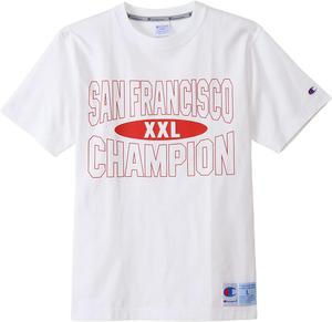 Мужская футболка Champion C3-X324 с коротким рукавом, круглый вырез, 100% хлопок, бирка USA Jock Tag, графический принт, футболка с коротким рукавом, спортивный стиль, белый/красный