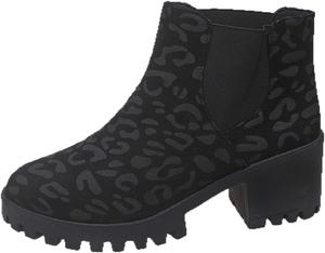 ZPLMIDE Женские модные ботинки Челси, повседневные удобные ботильоны из замши с леопардовым принтом, массивные стильные обувь для осени и зимы