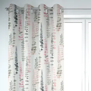 БОЛЕЕ ПРЕКРАСНАЯ ЖИЗНЬ. Штора с виноградной лозой и листьями, акварель, белый, зеленый, розовый, 245 см, висит на люверсах. Schöner-Leben