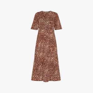 Платье миди Veda с анималистичным принтом и короткими рукавами из льняной смеси Whistles, мультиколор