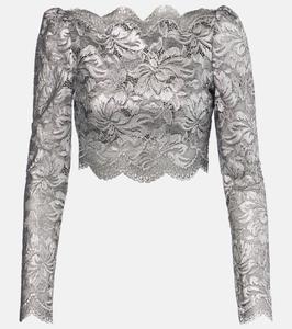 Короткий кружевной топ с цветочным узором Rabanne, Black / Silver