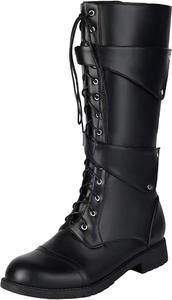 Мужские ретро ботинки для верховой езды с круглым носком, средним каблуком, молнией и шнуровкой, заклепками и металлическим декором, повседневные рыцарские ботинки Generic, черный