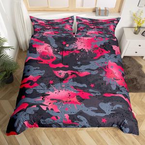 Erosebridal Комплект постельного белья Graffiti для детей с камуфляжным принтом в серо-розовых тонах, мягкий и теплый, Grey Pink