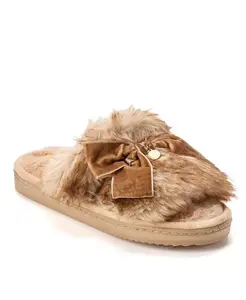 Женские тапочки Bianca Pile Slide с бантом Dearfoams, загар/бежевый
