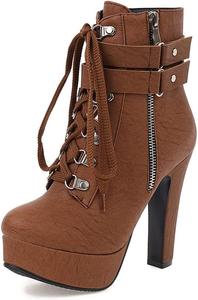 Женские модные массивные ботильоны на высоком каблуке MRKEWUNEY, 15 Brown