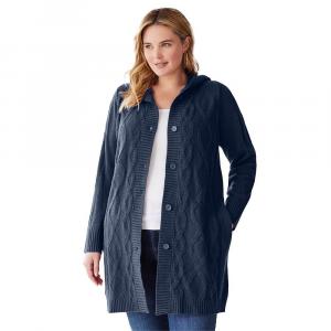 Женщина в женском кардигане с капюшоном больших размеров Woman Within, темно-синий