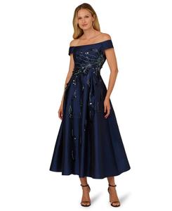 Женское платье с бисером и открытыми плечами Adrianna Papell, Navy