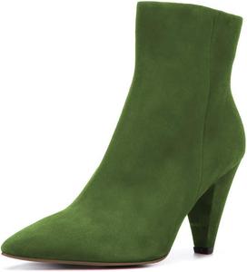 Фирменные женские ботильоны YDN с заостренным носком, высокими конусовидными каблуками и боковыми молниями, Oliv/Blatt Für Mich (Leaf It To Me)