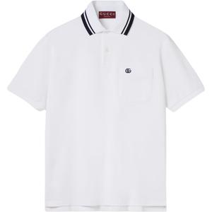 Вышитая пике короткий рукав поло GUCCI, белый