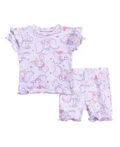 Комплект для девочек Disney: футболка с баской и шорты для велоспорта Winnie the Pooh, Minnie Mouse, Lilo & Stitch (новорожденные) Bambi, фиолетовый