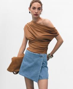 Женская джинсовая юбка-шорты с запахом MANGO, Medium Blue