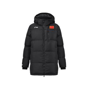 Пуховая куртка Li Ning, унисекс, стандартная модель, черная, с капюшоном, на флисовой подкладке