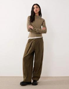 Свободный народ, струящийся трикотажный свитер с высоким воротом и длинными рукавами в рубчик, цвет хаки, цвет окаменелой дюны