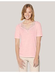 MADELEINE Льняная футболка с короткими рукавами и изящными кружевными вставками нежно-розового цвета