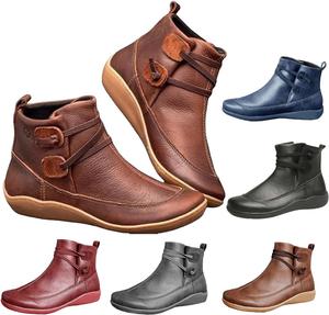 Женские ботильоны с поддержкой свода стопы, низкий каблук, модные с шнуровкой и молнией, повседневные прогулочные короткие ботинки, удобные слипоны, винтажная кожа, женские кроссовки, осень-зима, для улицы, плоская подошва, римский стиль Generic, Brown