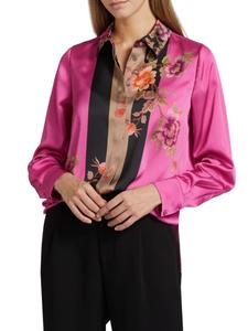 Сабрина Цветочная атласная блузка Kobi Halperin, розовый/мульти