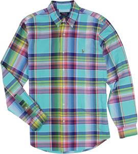POLO RALPH LAUREN Мужская классическая клетчатая оксфордская рабочая рубашка с длинным рукавом, Turquoise/Pink Multi