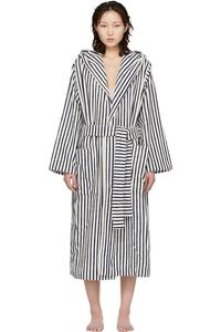 Tekla Белый и темно-синий махровый халат с капюшоном