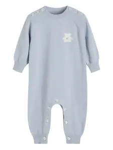 Кашемировый комбинезон с аппликацией мишки Brunello Cucinelli Kids, синий