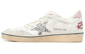 Golden Goose Баллстар низкие кожаные кроссовки бело-серебристые, цвет White Silver