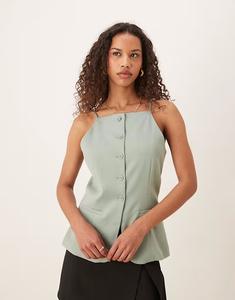 Удлиненный топ зеленого цвета с квадратным вырезом и бретельками от Abercrombie & Fitch