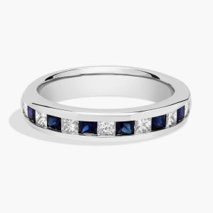 Кольцо Channel Set Princess с бриллиантами и синими сапфирами из платины (2 мм) Blue Nile