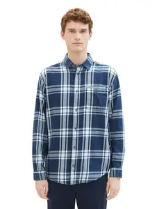Рубашка TOM TAILOR с длинными рукавами и клетчатым узором, цвет Blue Indigo Big Check