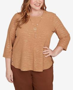 Топ Mount Laurel Shimmer Animal Jacquard большого размера с ожерельем Alfred Dunner, Cognac