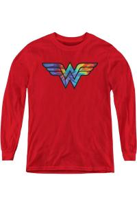 DC Comics Wonder Woman Футболка с длинным рукавом и тай-дай логотипом Чудо-женщины для детей Gildan, красный