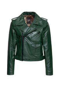Кожаная куртка на леопардовой подкладке Marlon QUEEN KEROSIN, зеленый