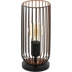 Настольная лампа ROCCAMENA, настольная лампа, прикроватная лампа, черная, медь, сталь, E27 Патрон E27, провод, гостиная, спальня, офис, декор, индустриальный стиль, 31x13 см Eglo, черный/медный