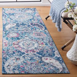 Ковер SAFAVIEH, 69 x 183 см, Rug Madison Collection Runner, Blue & Grey, Non-Shedding & Easy Care, Ideal for High Traffic Areas in The Living Room, Dining, Bedroom (MAD600M)