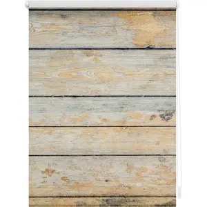 Рулонная штора с боковым управлением Rollo Klemmfix, без сверления, затемняющая, деревяшки Шебби - коричневая затемняющая | энергосберегающая, свободно свисающая Lichtblick Original, коричневый/белый