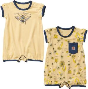 Carhartt baby-girls комплект из 2 предметов: комбинезон с коротким рукавом и принтом пчелы, Mellow Yellow