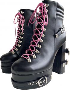Женские короткие ботильоны Frankie Hsu Fashion Halloween в готическом стиле с высоким каблуком-платформой, массивные милые, большого размера, с розовым и черным ремешком и пряжкой