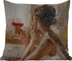 Подушка для улицы - Картина - Масляная краска - Женщина - Вино - 60 x 60 см - Устойчива к атмосферным воздействиям - Подушка для отдыха - Декор - Подушка для сна MuchoWow