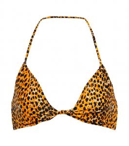 Верх бикини с леопардовым принтом и вырезом халтер Ganni, Bright Marigold