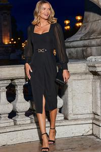 Платье-Карандаш с прозрачными рукавами и вырезом в форме сердца Sosandar, черный