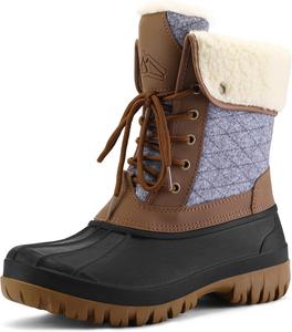 Женские водонепроницаемые зимние ботинки mysoft, утепленные, шнуровка, средние по голенище, утиные ботинки для улицы, Brown/Grey