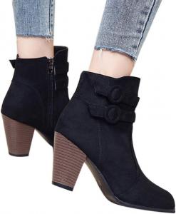 Женские ботильоны ZBYY Chelsea с закрытым носком, с объемным каблуком и средней высотой каблука, короткие нарядные ботинки, Black
