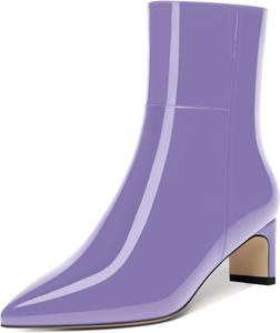 Женские ботильоны с острым носком на молнии, офисно-повседневные, лаковые, с массивным низким каблуком, высотой голенища до щиколотки, 2 дюйма DEMOSHINE, Lilac