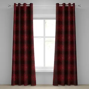 Красно-черная штора на люверсах ABAKUHAUS, картина в рамке с изображением цветов и листьев в этническом восточном стиле, декоративная двухпанельная штора на окно, 280 см x 260 см, цвет ярко-черный Abakuhaus