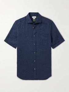 Льняная рубашка с воротником-стойкой INCOTEX, нави