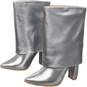 Ботильоны с металлическим отворотом и массивным каблуком MissHeel, Silver
